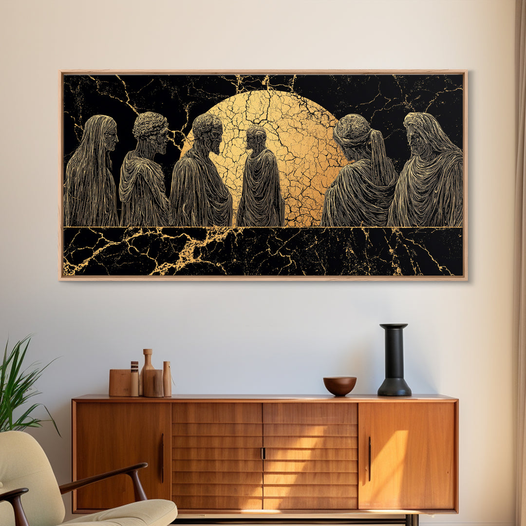 Golden Moon African Ancestor Figures Wall Art, Tribal Art Decor, Black And Gold Art, Spiritual Cultural Home Decor Statement Gift
