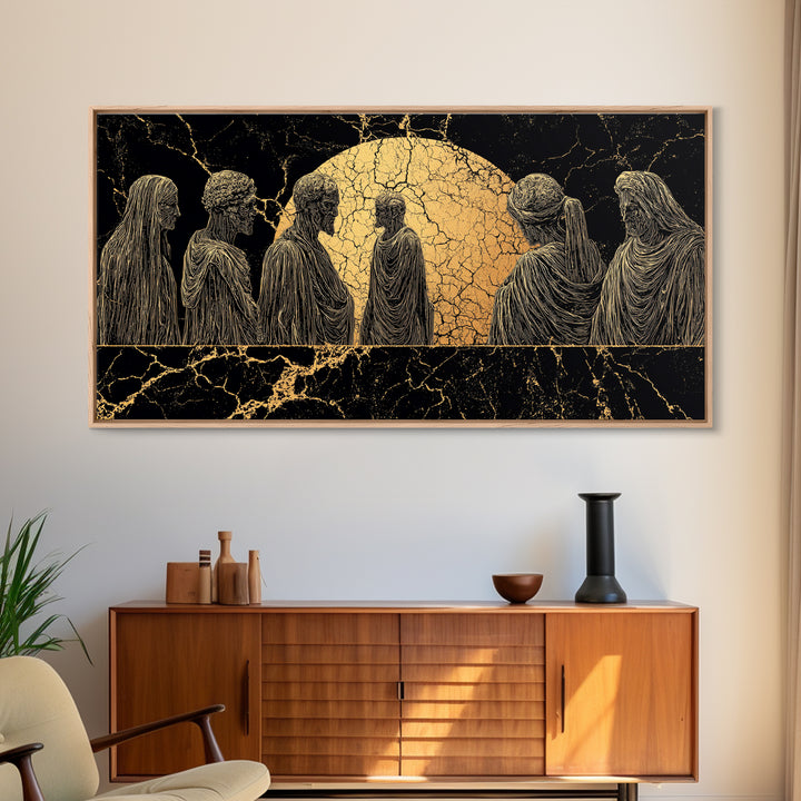 Golden Moon African Ancestor Figures Wall Art, Tribal Art Decor, Black And Gold Art, Spiritual Cultural Home Decor Statement Gift