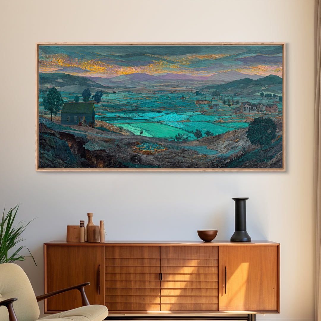 Turquoise African Valley Landscape Canvas Print, Serene Nature Scene Art, Africa Wall Decor, Large Living Room Painting Gift
