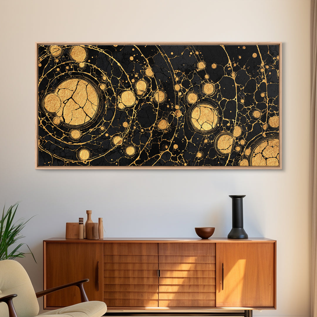 Black And Gold Abstract Circles Canvas Print, Luxury Modern African Art Decor, Geometric Wall Art, Statement Home Decor Gift