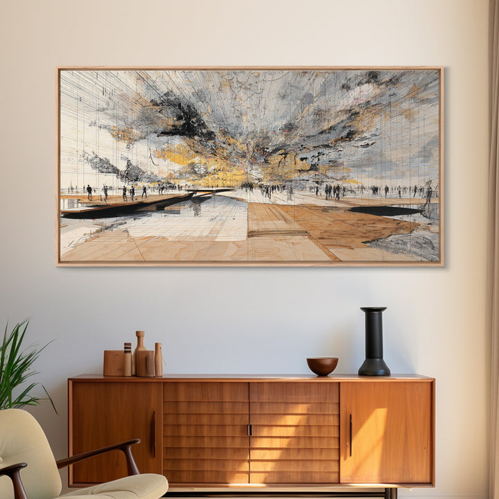 Stormy Urban Horizon Wall Art, Abstract African Inspired Cityscape Canvas Print, Modern Office Decor For Living Room Decor