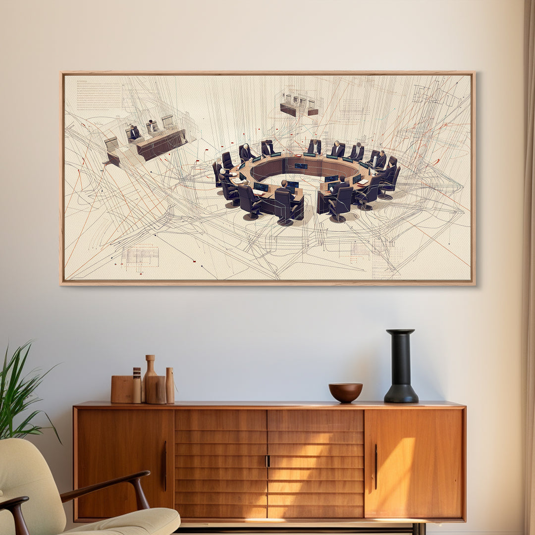 Futuristic Council Chamber Wall Art, Modern Office Canvas Print, Abstract Conference Room Decor For Executive Boardroom Spaces