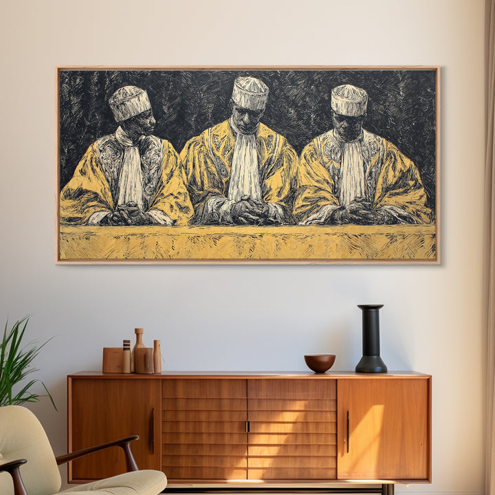Three Seated African Elders Wall Art, Traditional African Canvas Print, West African Tribal Art Decor For Cultural Home Decor