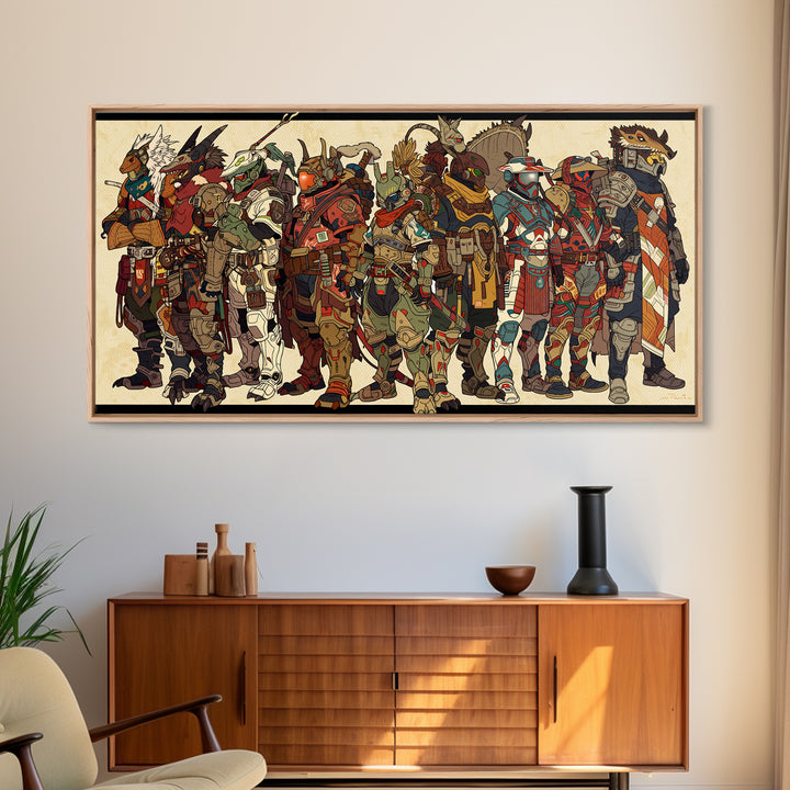 Masked Animal Tribe Wall Art, African Warrior Art Canvas Print, Tribal Fantasy Illustration Decor For Bold Home Gallery Room