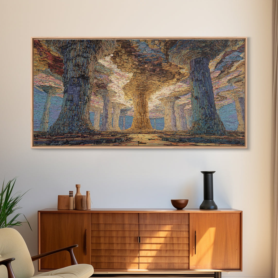 Mystic Giant Tree Forest With Textured Canopy Framed Canvas Print, Jungle African, Dreamy Wall Art, Nature Scene Art, Decor