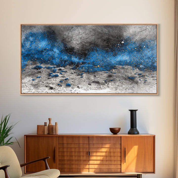 Blue Gray Textured Abstract Wall Art, Modern Landscape Painting, Contemporary Canvas Decor, Large Office Art, Elegant Home Decor