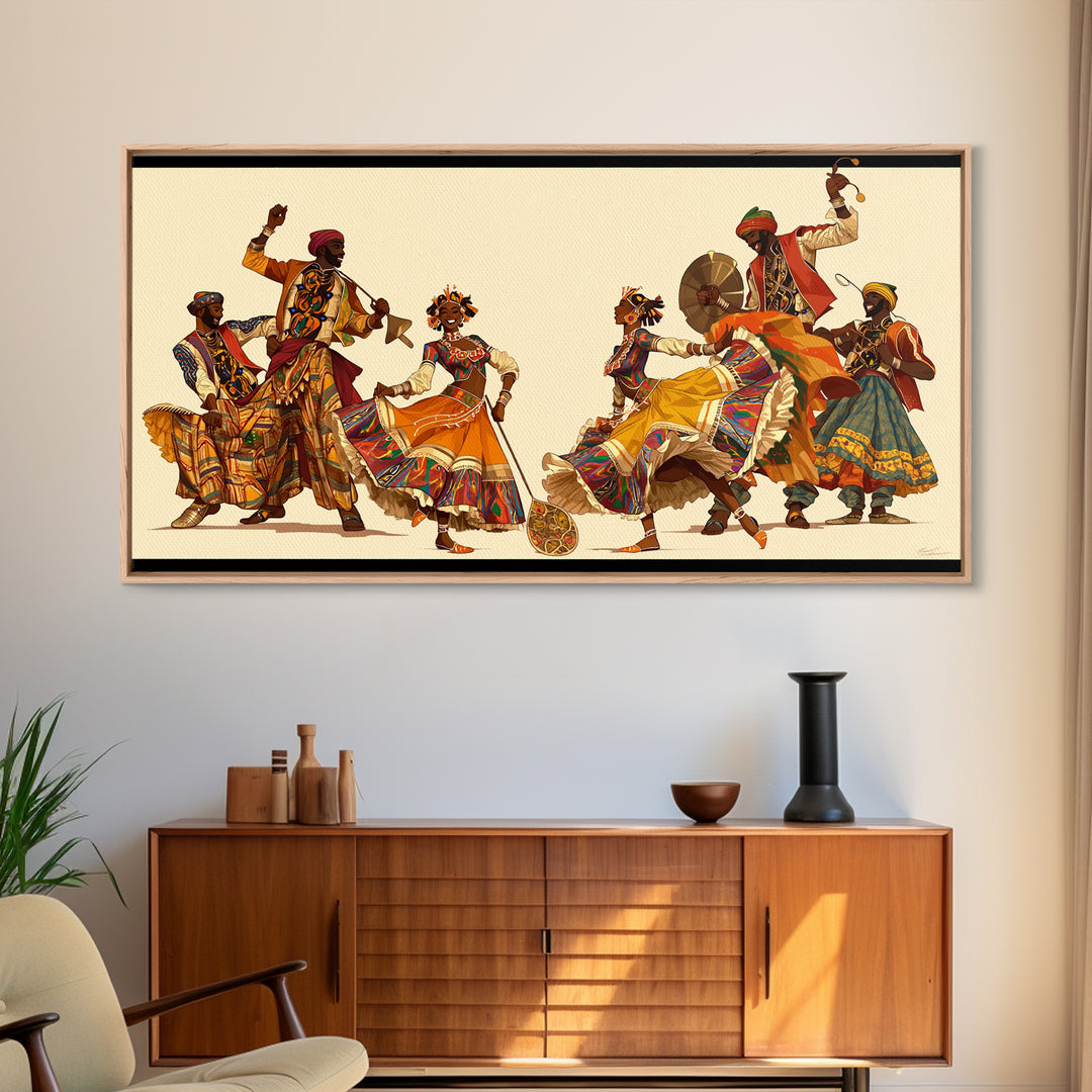 Joyful African Celebration Dancers Wall Art, Colorful Tribal Culture Print, Ankara Fabric Music Decor, Afrocentric Art Gift