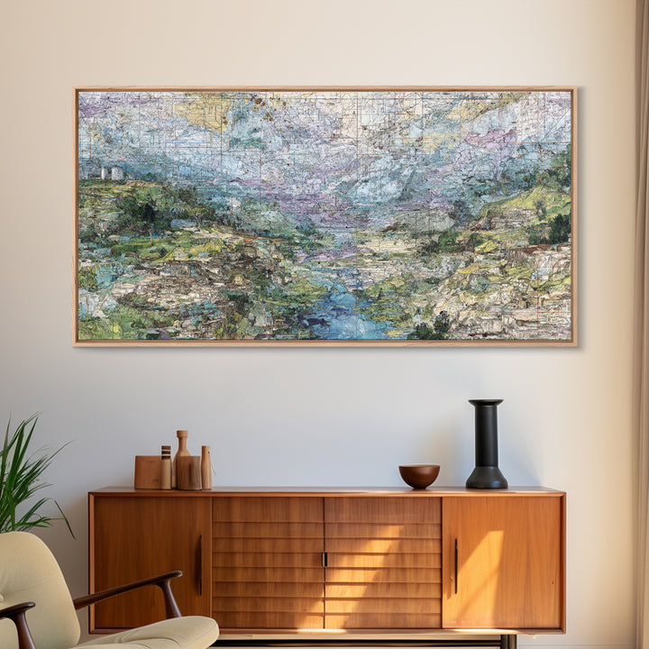 Large Abstract African Valley River Map Canvas Print, Earth Tone Landscape Wall Decor, Modern Textured Art For Living Room