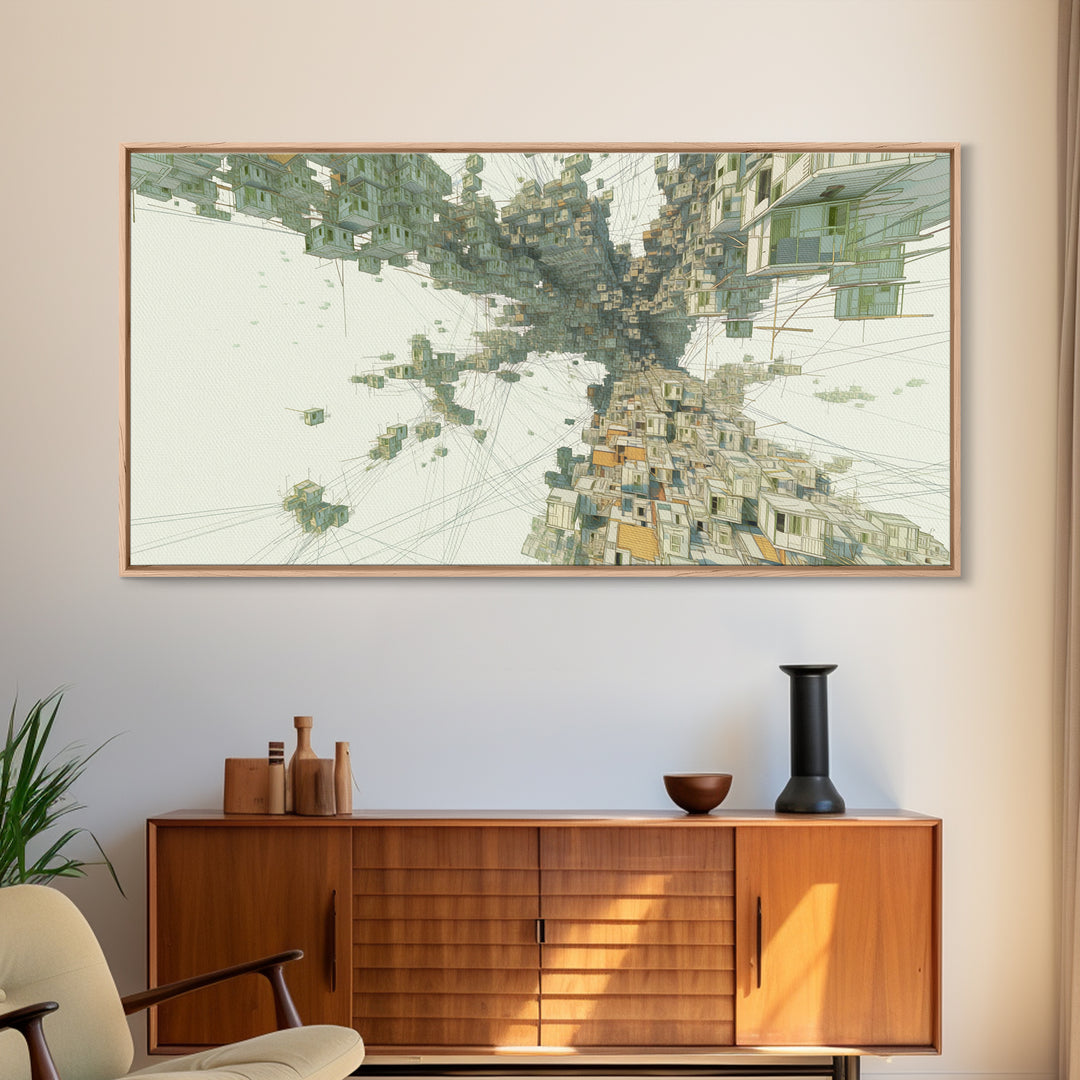 Upside Down Futuristic City Canvas Print, African Inspired Surreal Architecture, Modern Abstract Wall Decor, Office Art Gift