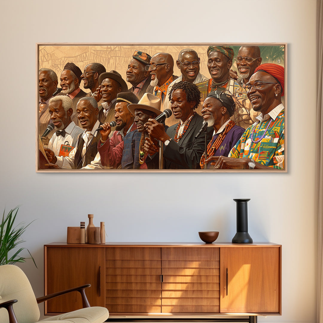 Joyful African Musicians And Elders Wall Art, Cultural Celebration Portrait, Afrocentric Canvas Decor, Black History Gift