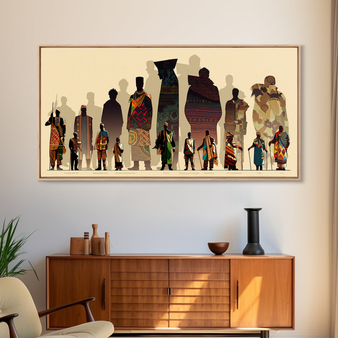 Tall African Fashion Silhouettes Wall Art, Ankara Textile Patterns, Cultural Portrait Canvas Decor, Afrocentric Home Decor
