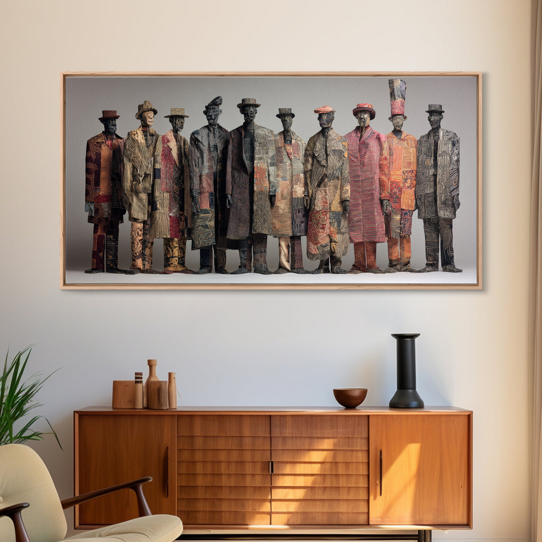 Abstract African Tribal Figures Framed Canvas Print, Textured Ethnic Wall Decor, Modern African Art, Cultural Home Decor