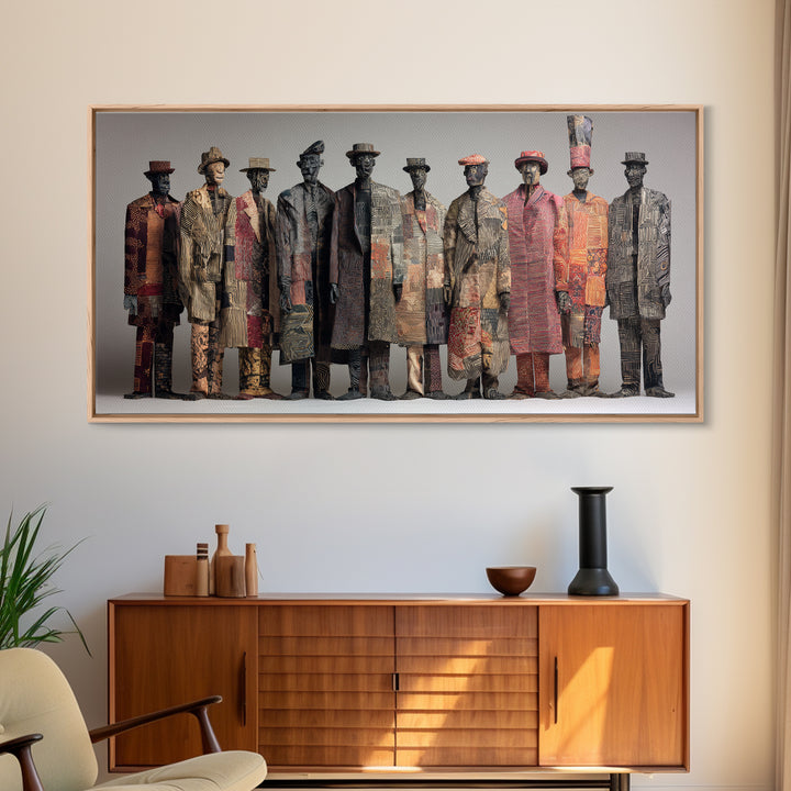 Abstract African Tribal Figures Framed Canvas Print, Textured Ethnic Wall Decor, Modern African Art, Cultural Home Decor