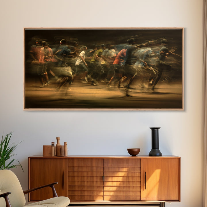 Blurred African Runners In Warm Motion Wall Art, Contemporary Black People Canvas Print, Urban Cultural Decor Gift For Home