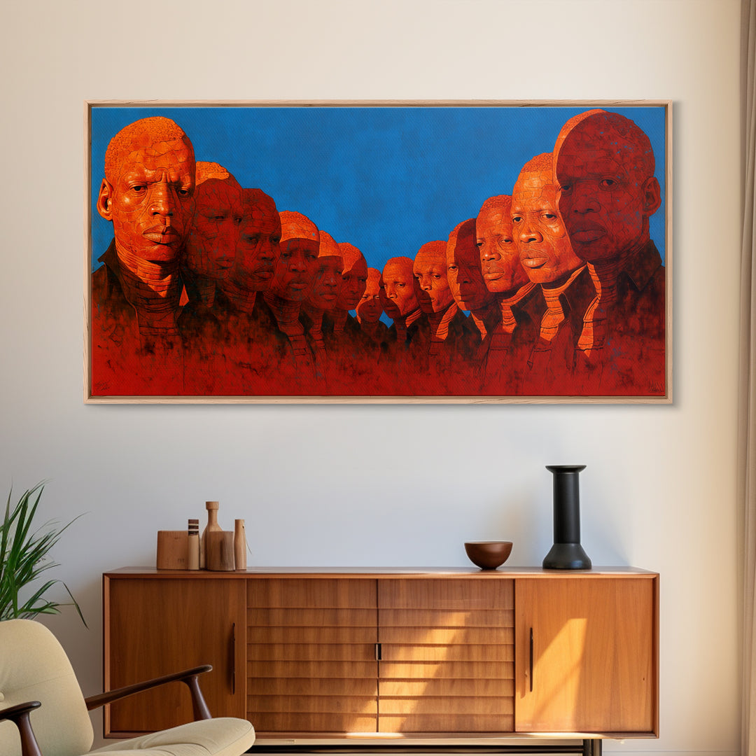 Bold Red African Warrior Portraits Wall Art, Afrocentric Canvas Print For Black Culture Decor, Statement Living Room Art