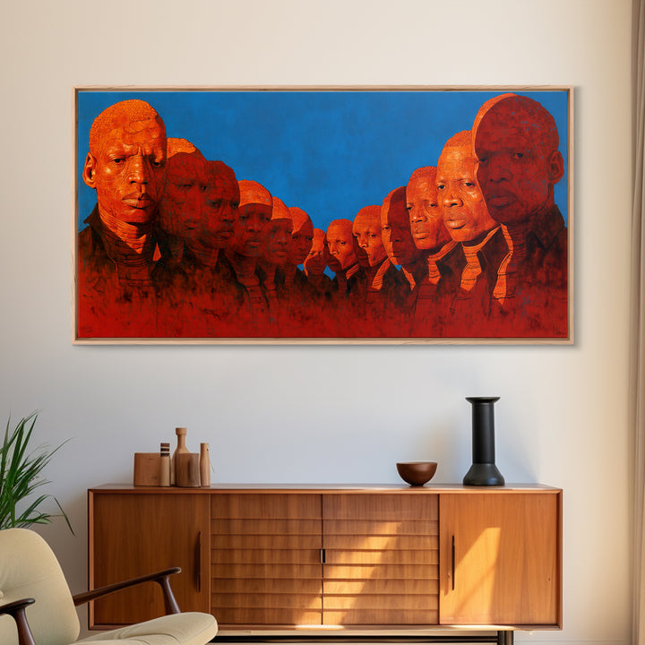 Bold Red African Warrior Portraits Wall Art, Afrocentric Canvas Print For Black Culture Decor, Statement Living Room Art