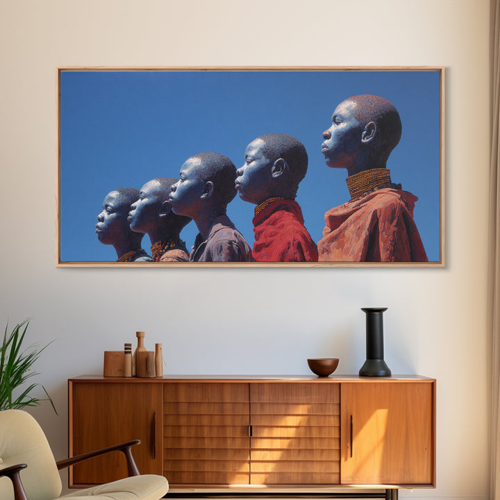 Maasai Women In Red Robes Wall Art, African Women Canvas Print For Tribal Culture Decor And Elegant Bedroom Wall Decor Gift