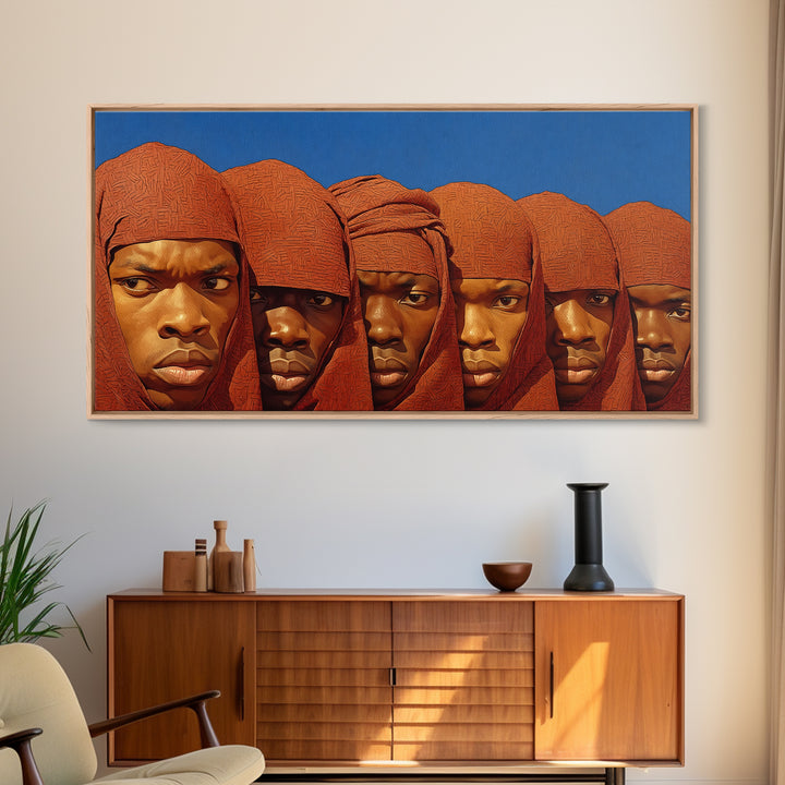 Red Hooded African Warrior Portraits Canvas Print, Black Men Wall Decor, African American Art, Bold Cultural Home Decor Gift