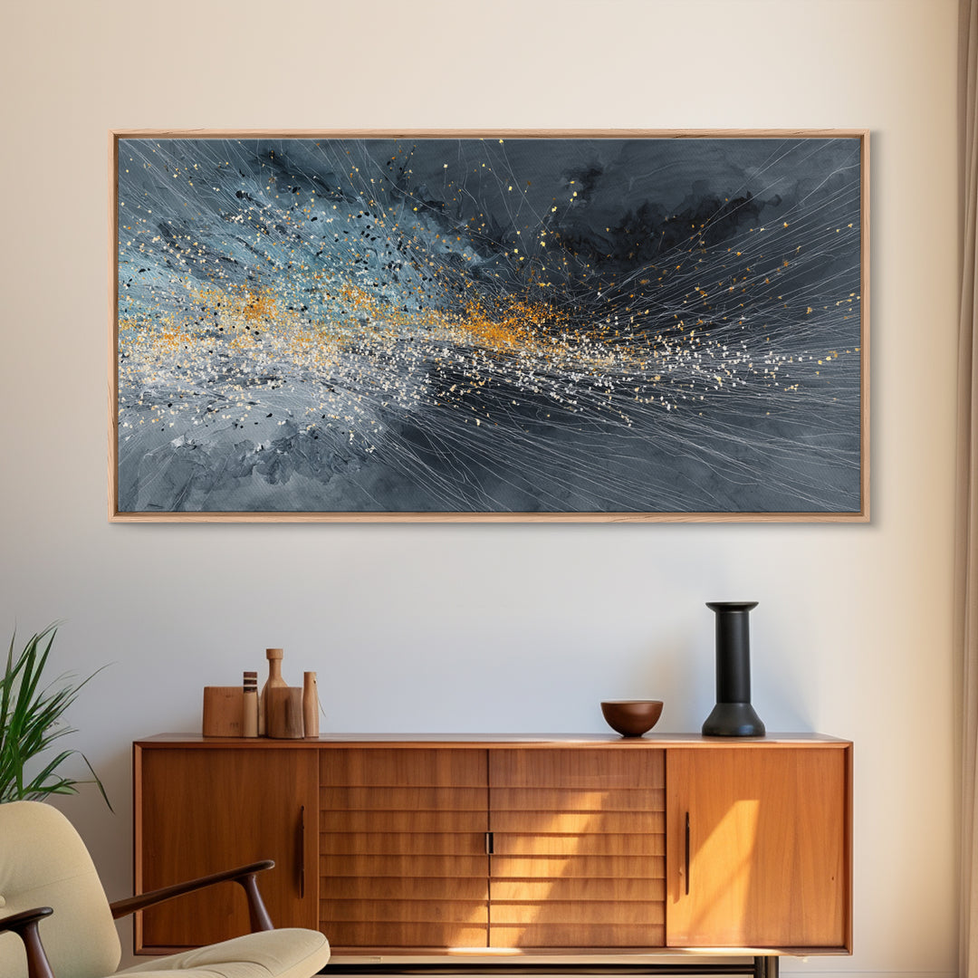 Gray Gold Storm Burst Abstract Large Wall Art, Textured Canvas Print, Modern Living Room Decor, Statement Home Decor Gift
