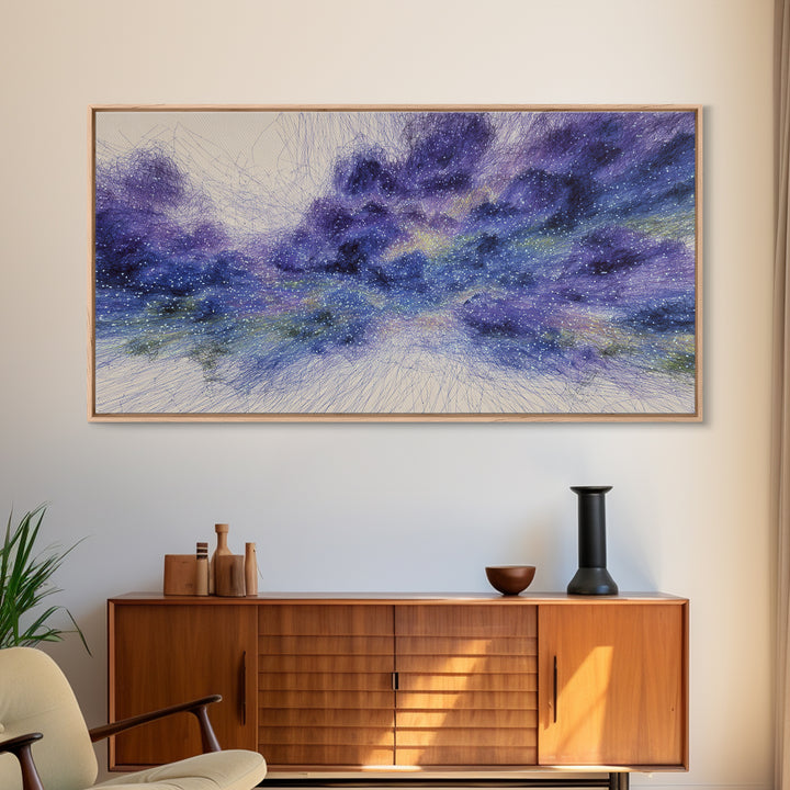 Purple Blue Starry Dreamy Nebula Abstract Wall Art, Cosmic Canvas Print, Modern Bedroom Decor, Spiritual Meditation Gift