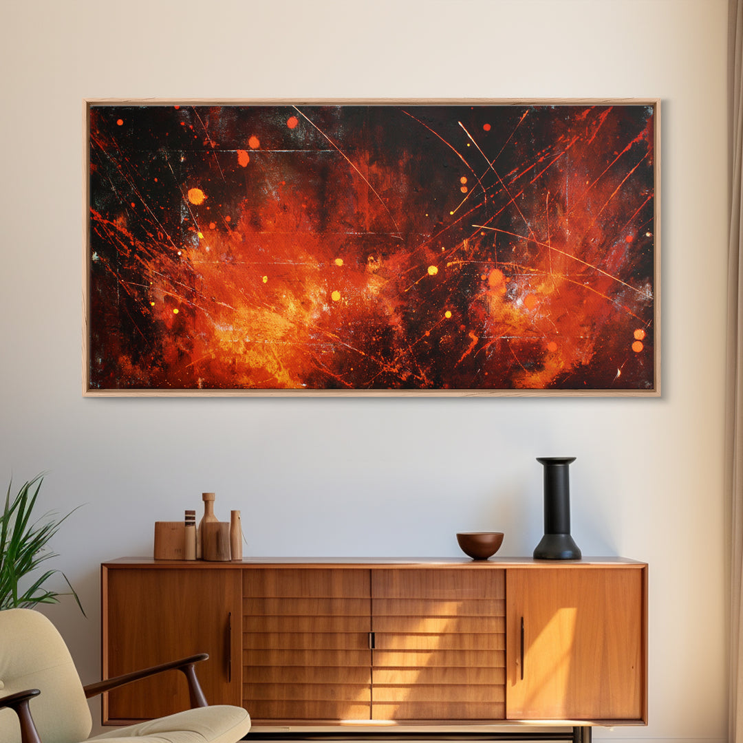 Red Orange Abstract Fire Canvas Print, Modern African Inspired Wall Decor, Bold Contemporary Art, Burnt Orange Living Room Decor