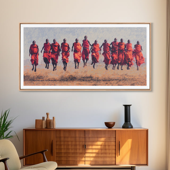 Maasai Warriors In Red Robes Wall Art, African Warrior Art, East African Culture, Tribal Art Print, Safari Decor Gift For Him