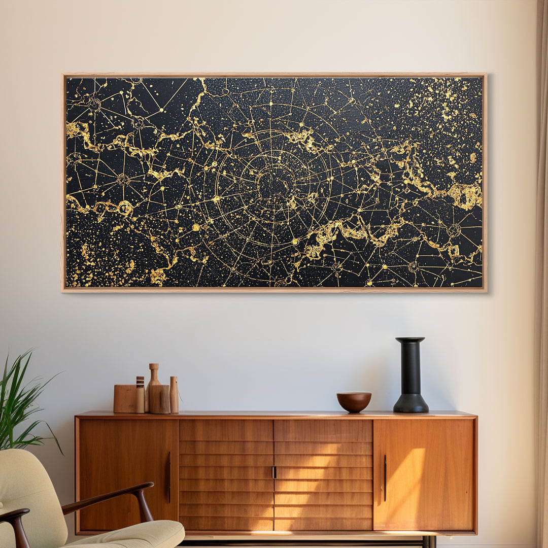 Gold Constellation Spiral Abstract Wall Art, African Abstract, Black And Gold Art, Modern Wall Decor, Luxury Canvas Print