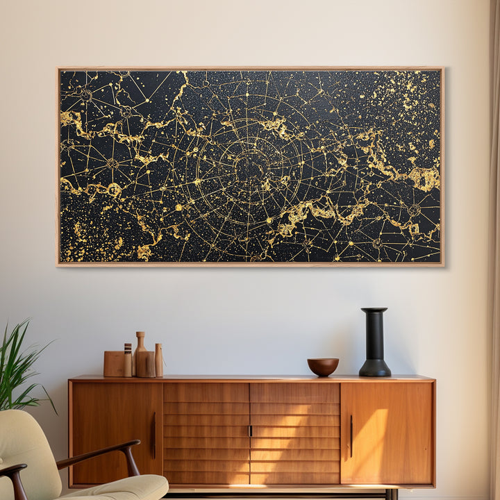 Gold Constellation Spiral Abstract Wall Art, African Abstract, Black And Gold Art, Modern Wall Decor, Luxury Canvas Print
