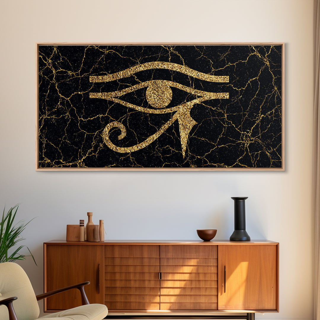 Gold Eye Of Horus Wall Art, African Egyptian Art, Ancient African Art, Black And Gold Design, Mystical Spiritual Decor Gift