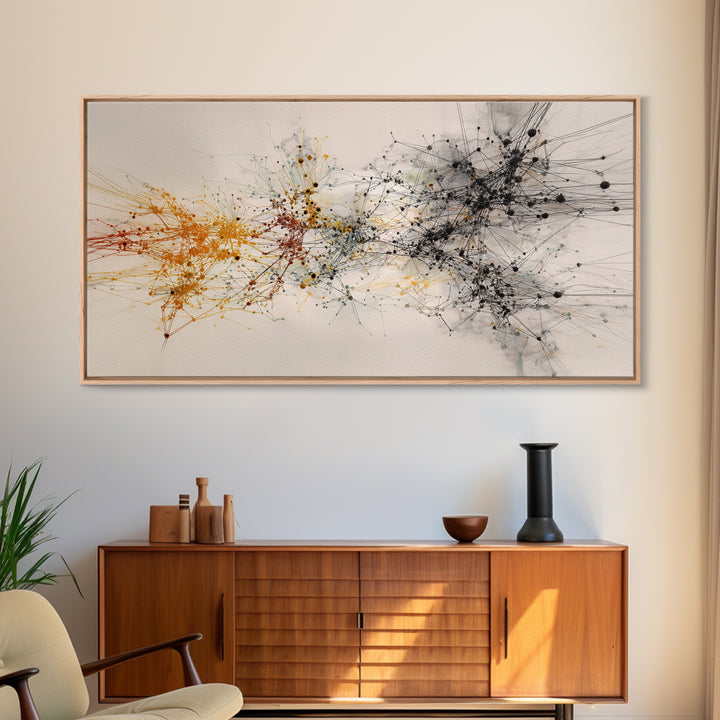 Orange Black Network Splatter Abstract Canvas Print, African Art Abstract, Modern Office Wall Decor, Contemporary Home Decor