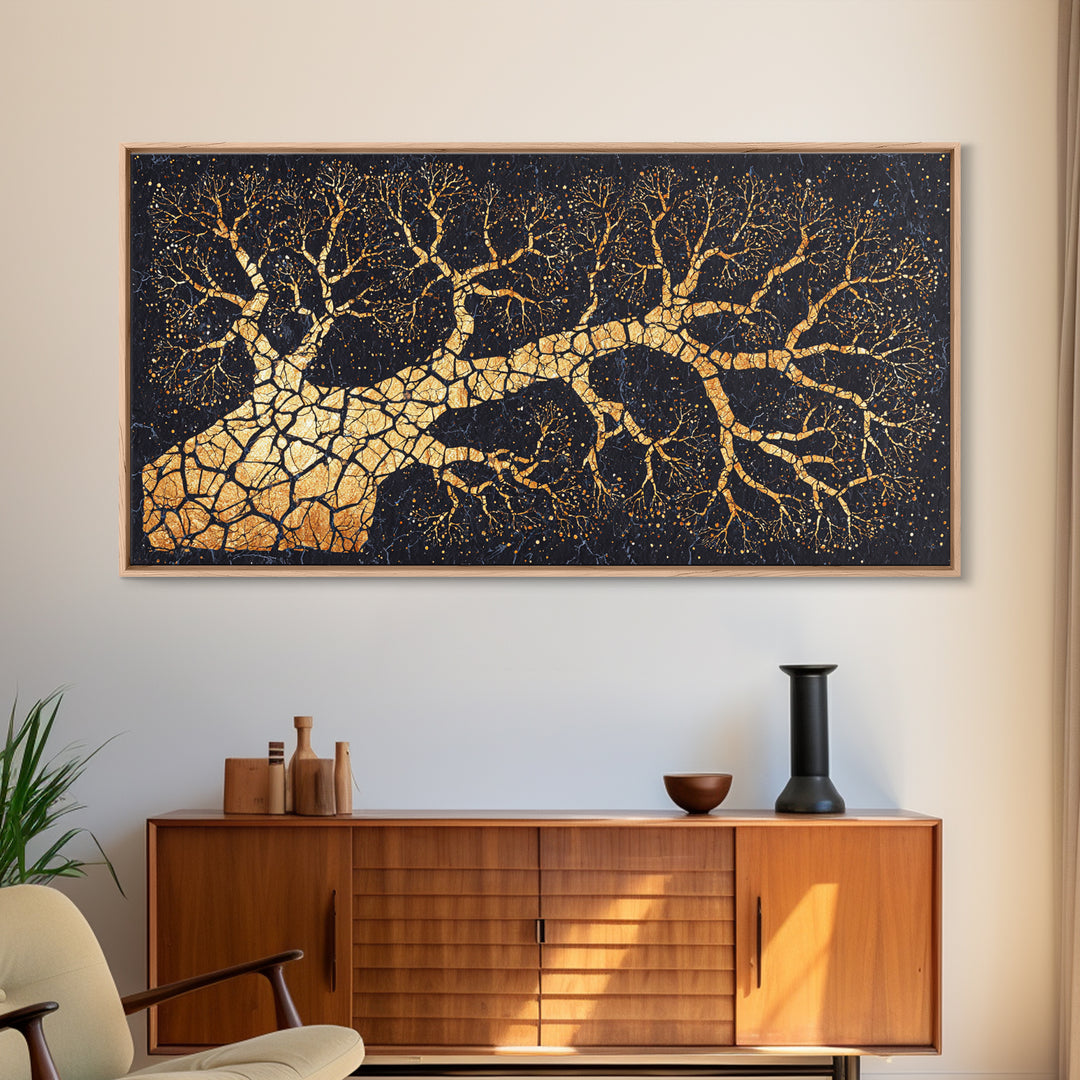 Golden Baobab Tree Branches On Black, African Tree Wall Art, Luxury Canvas Decor, Earth Tone Statement Home Decor Gift Idea