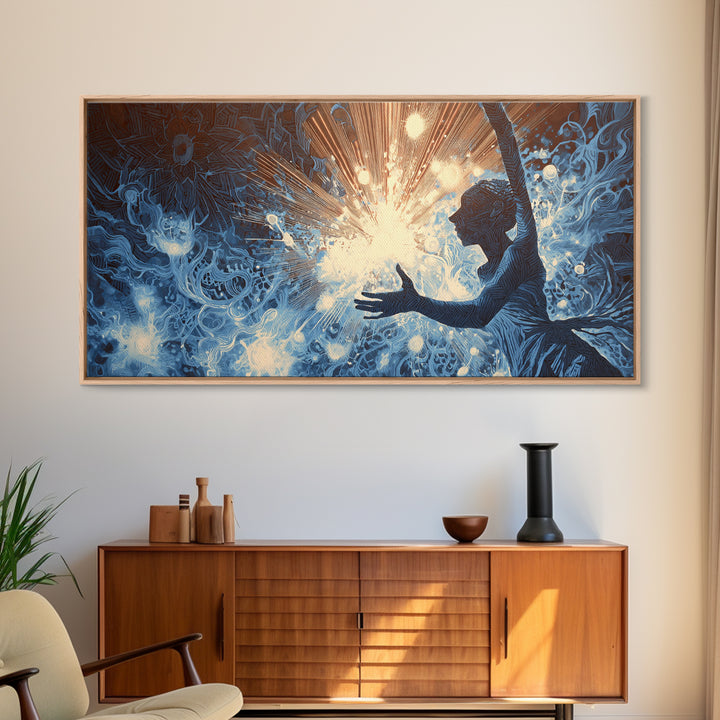 Mystical Blue African Woman Wall Art, Spiritual Abstract Canvas Print, Afrocentric Female Power Art, Dreamy Home Decor Gift