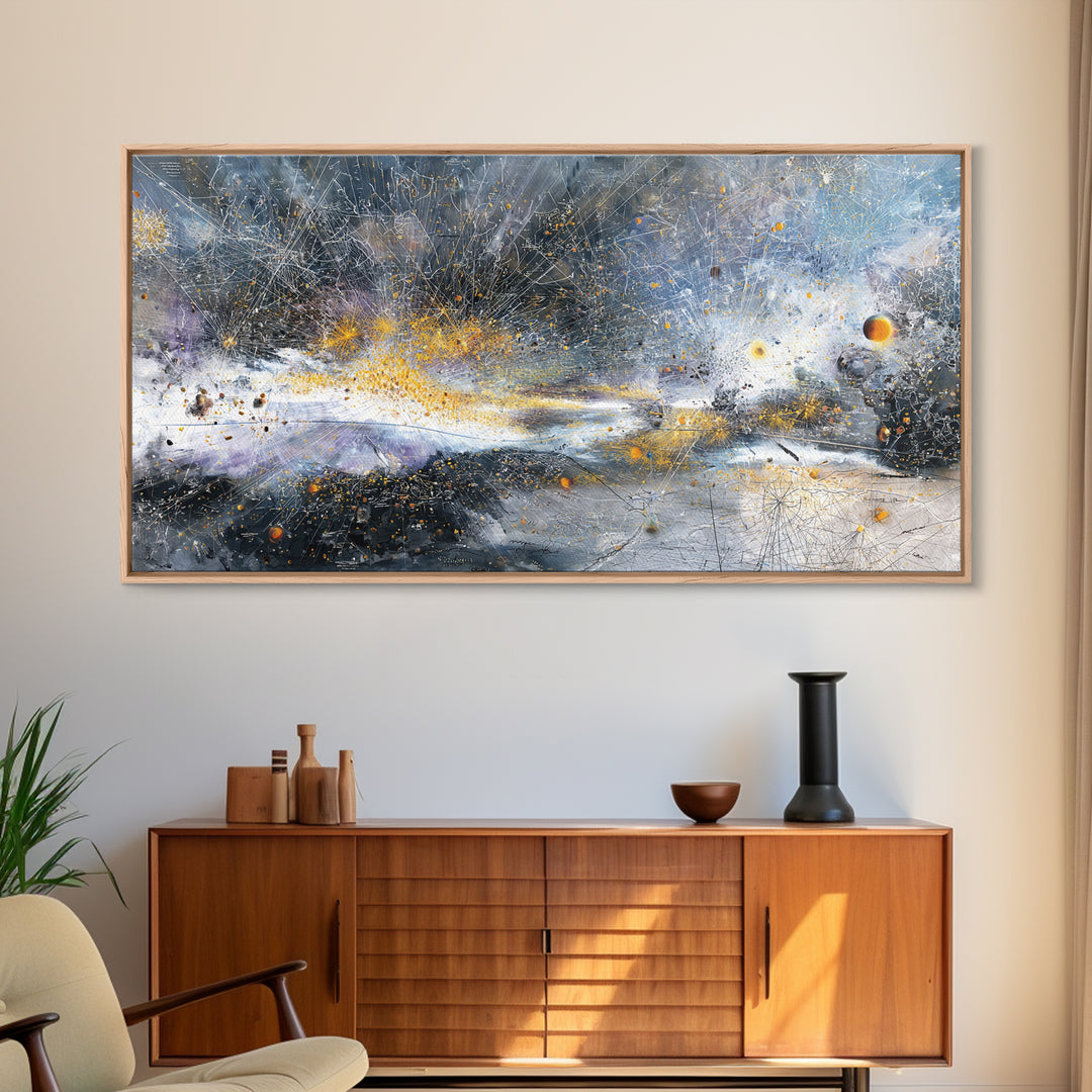 Abstract Cosmic Galaxy Wall Art, Blue Gold Modern Canvas Print, Contemporary Abstract Art, Luxury Office Decor Housewarming Gift