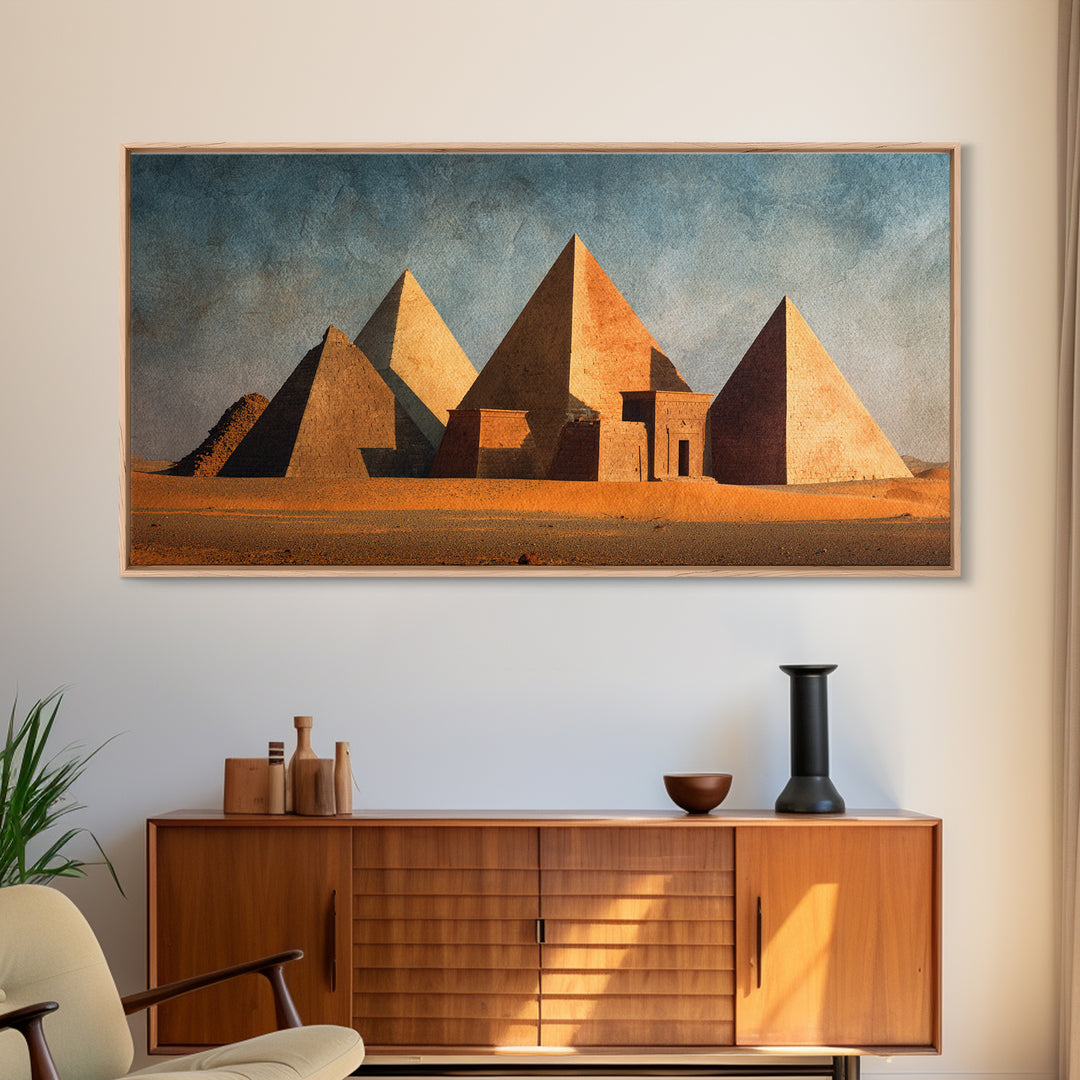 Earthy Egyptian Pyramids Desert Wall Art, Ancient African Canvas Print, Minimalist Landscape Art, Cultural Home Decor Gift