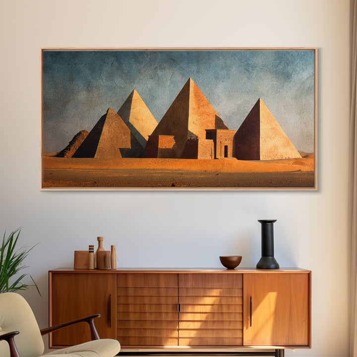 Earthy Egyptian Pyramids Desert Wall Art, Ancient African Canvas Print, Minimalist Landscape Art, Cultural Home Decor Gift