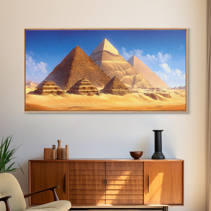 Golden Egyptian Pyramids And Sphinx Desert Wall Art, African Egyptian Art, Ancient African Art, Africa Poster Print Home Decor