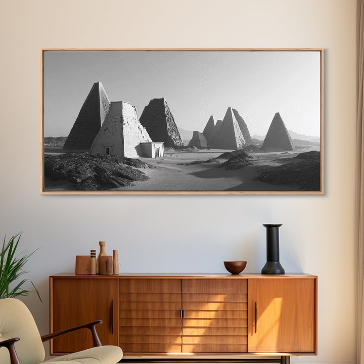 Black And White Nubian Pyramids Desert Canvas Print, African Egyptian Art, Ancient African Art, Minimalist Wall Art Decor