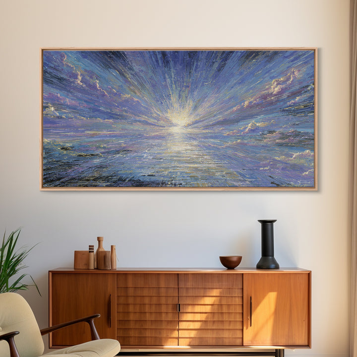 Radiant Sunrise Over Shimmering Ocean Wall Art, Blue Wall Art, Nature Scene Art, Modern Canvas Art, Living Room Decor Gift
