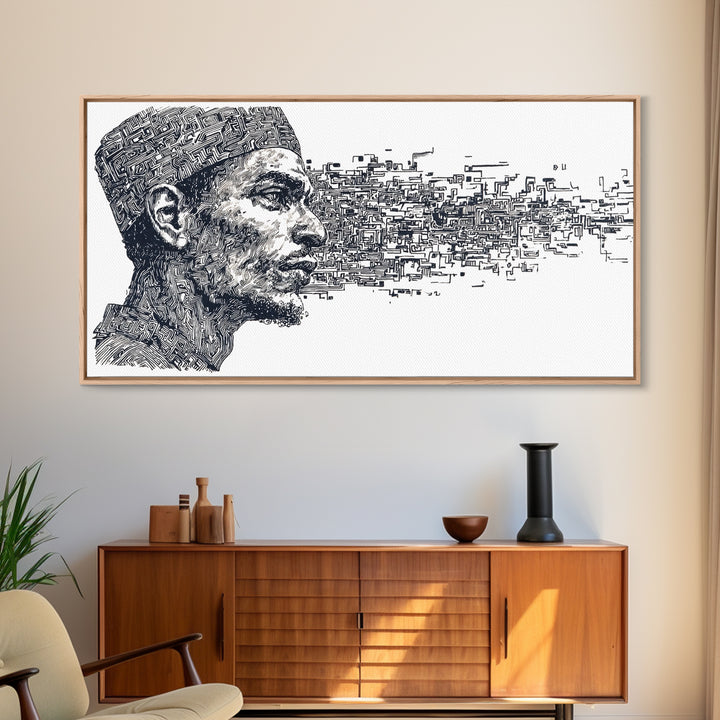 African Man Digital Profile Canvas Print, Abstract Black Portrait Wall Art, Modern Afrocentric Decor, Unique Office Artwork