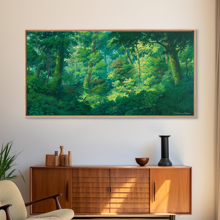 Sunlit Tropical Rainforest Wall Art, Lush Green Jungle African Safari Print, Nature Scene Canvas, Calm Bedroom Decor Gift