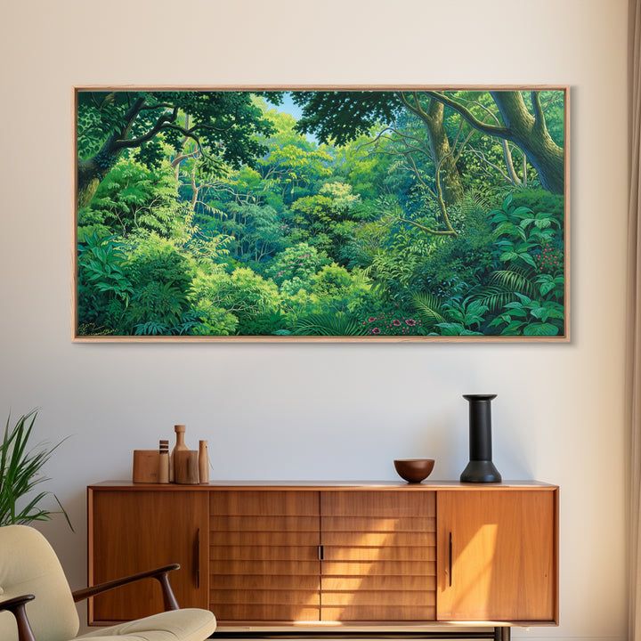 Vibrant Green Jungle Canopy Wall Art, African Landscape Canvas Print, Tropical Botanical Decor, Bright Living Room Gift Idea