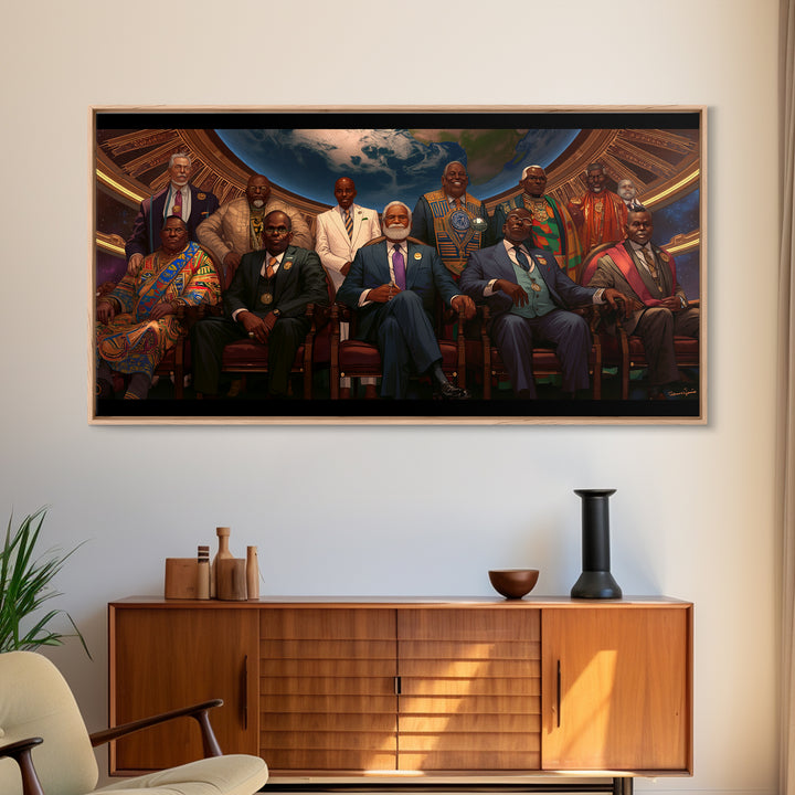 African Dignitaries Beneath Earth Canvas Print, Pan African Wall Art, Black History Decor For Executive Office Wall Decor