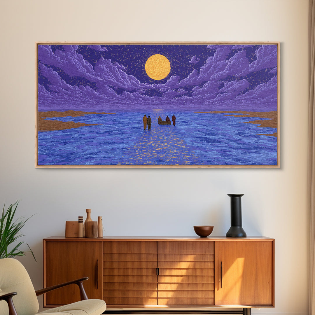Purple Moonlit Ocean Journey Wall Art, African Inspired Art, Dreamy Wall Art, Spiritual Wall Decor, Mystical Wall Art Gift