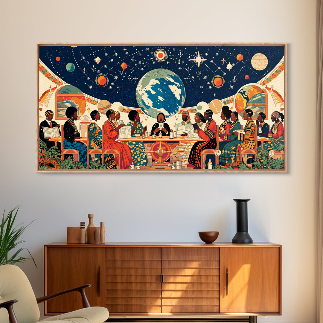 Afrocentric Women Planning Under Stars Wall Art, African Women Art, Black Girl Magic, Ankara Wall Art, Feminine Home Decor