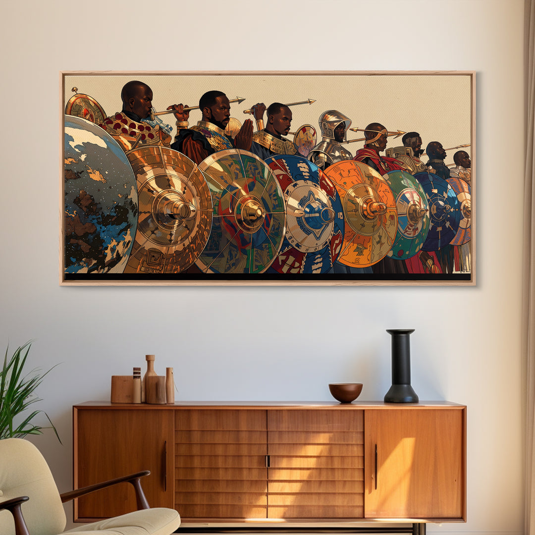 African Warriors With Shields And Spears Wall Art, African Warrior Art, Tribal Art Print, Bold Cultural Home Decor Gift For Him