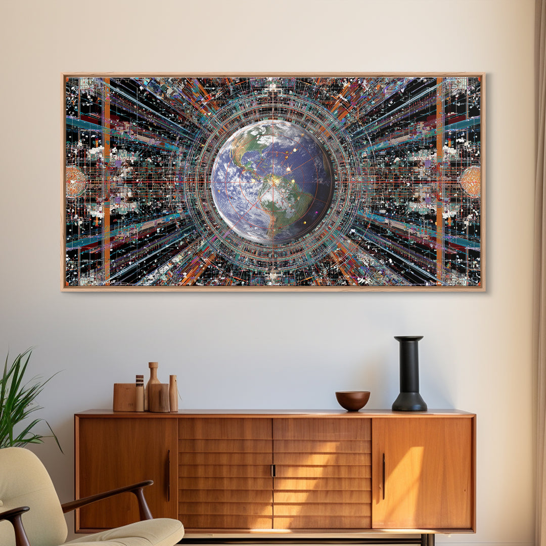 Afrofuturist Earth Data Portal Canvas Print, Digital Art Africa, Modern African Art, Futuristic Office Wall Decor For Tech Lovers