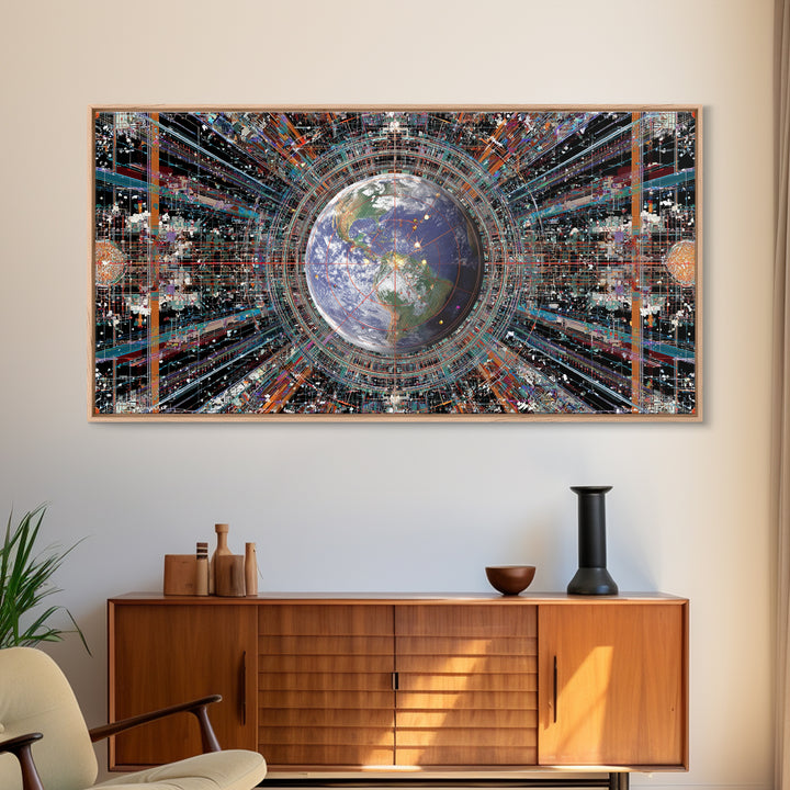 Afrofuturist Earth Data Portal Canvas Print, Digital Art Africa, Modern African Art, Futuristic Office Wall Decor For Tech Lovers