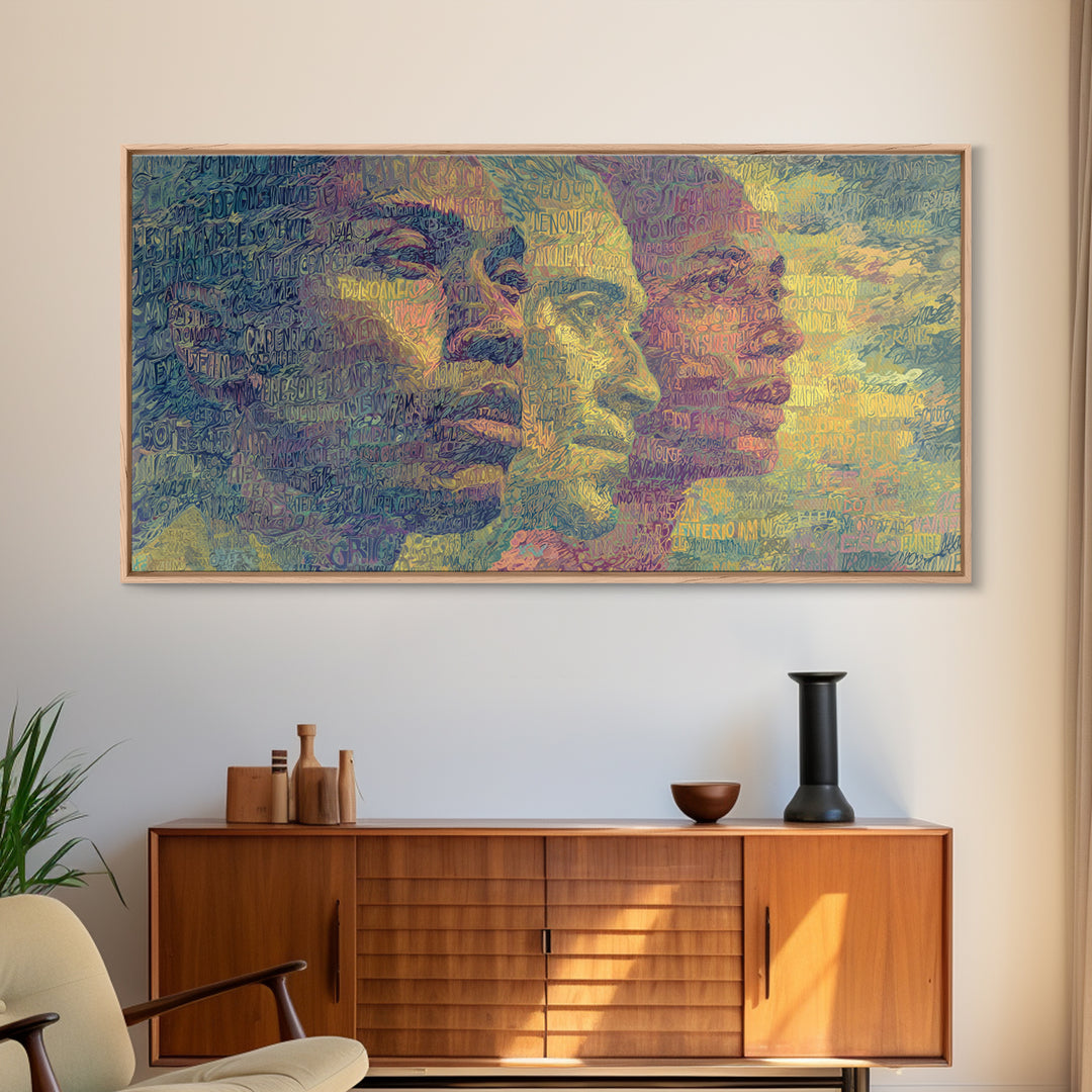 Layered African Faces In Abstract Script Canvas Print, Modern African Art Decor, Afrocentric Portrait Wall Art For Home Decor
