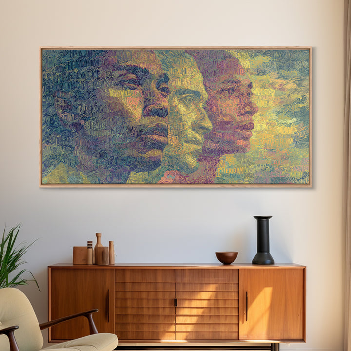 Layered African Faces In Abstract Script Canvas Print, Modern African Art Decor, Afrocentric Portrait Wall Art For Home Decor