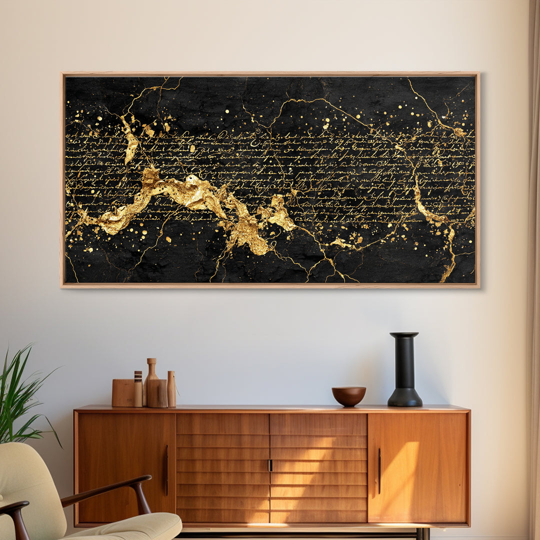 Black And Gold Abstract Script Wall Art, African Inspired Map Decor, Luxury Canvas Print, Modern Afrocentric Home Decor Gift